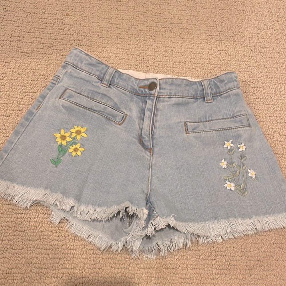 Stella McCartney Kids embroidered cut off denim jean shorts girls sz 12